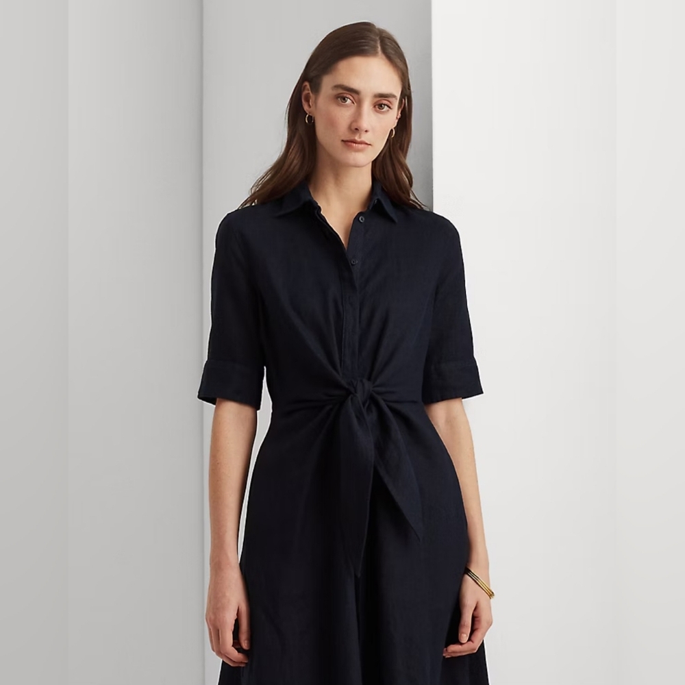 Lauren Ralph Lauren Tie-Front Linen ShirtDress